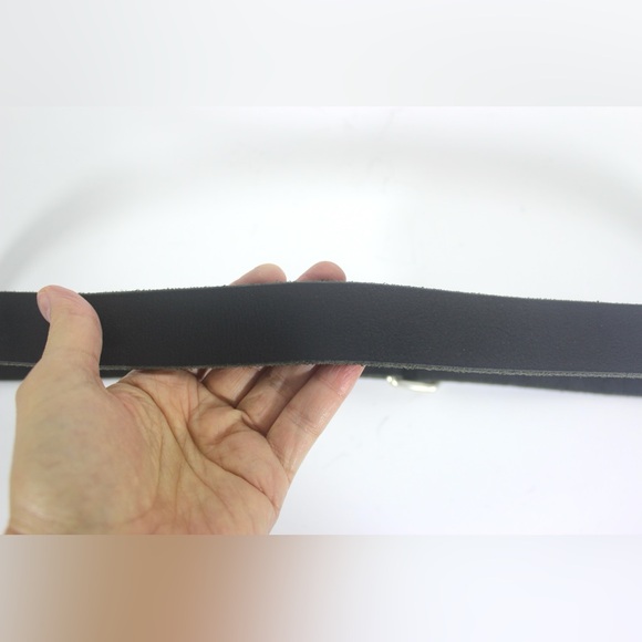 Black Leather Belt, Narrow Belt Silver Buckle Jeans Belt, Unisex Mens Womens - Picture 6 of 8